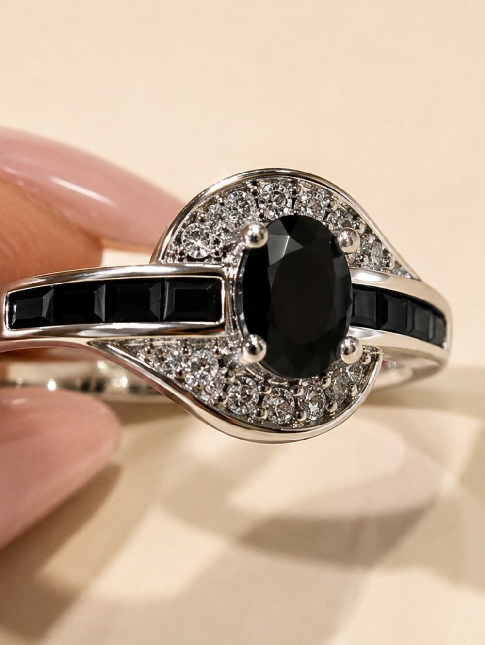 925 Pure Silver Elegant and Fashionable Ring Set with Black Synthetic Zirconia